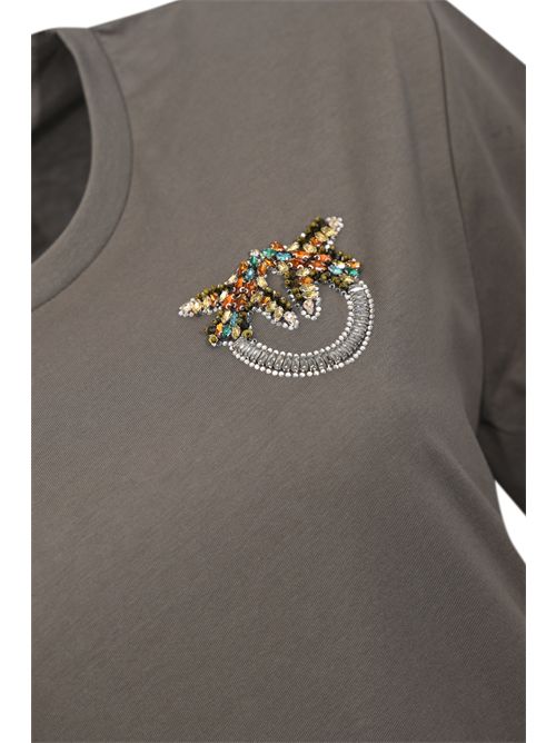 T-shirt Strepitoso in jersey di cotone con ricamo gioiello Grigio PINKO | 105526 A33FK10